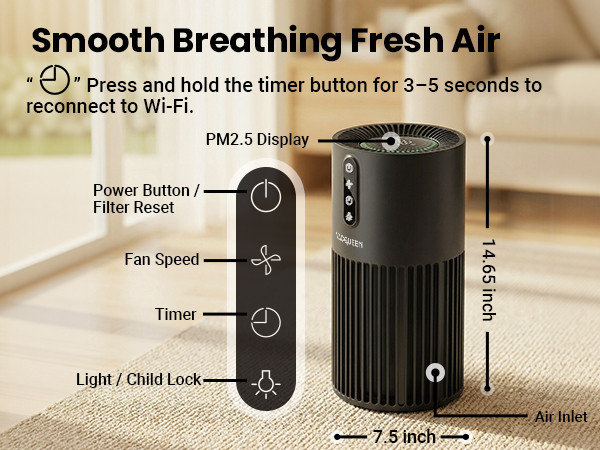  hepa air purifier smart wifi air purifiers for bedroom for home pets large room office kitchen 