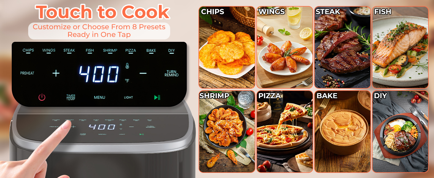 8 presets air fryer