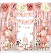 Pink Decorations for Women Girls, Dusty Pink Sand Rose Gold Metallic Printed Balloons Butterfly S...