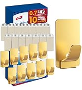 TAILI Hooks for Hanging,10 Metal Sticky Hooks and 14 Adhesive Strips, Gold Stainless Steel Hooks ...