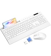 White Wireless Keyboard and Mouse Combo - Full-Size Quiet Keyboards with Palm Rest, Phone Holder,...