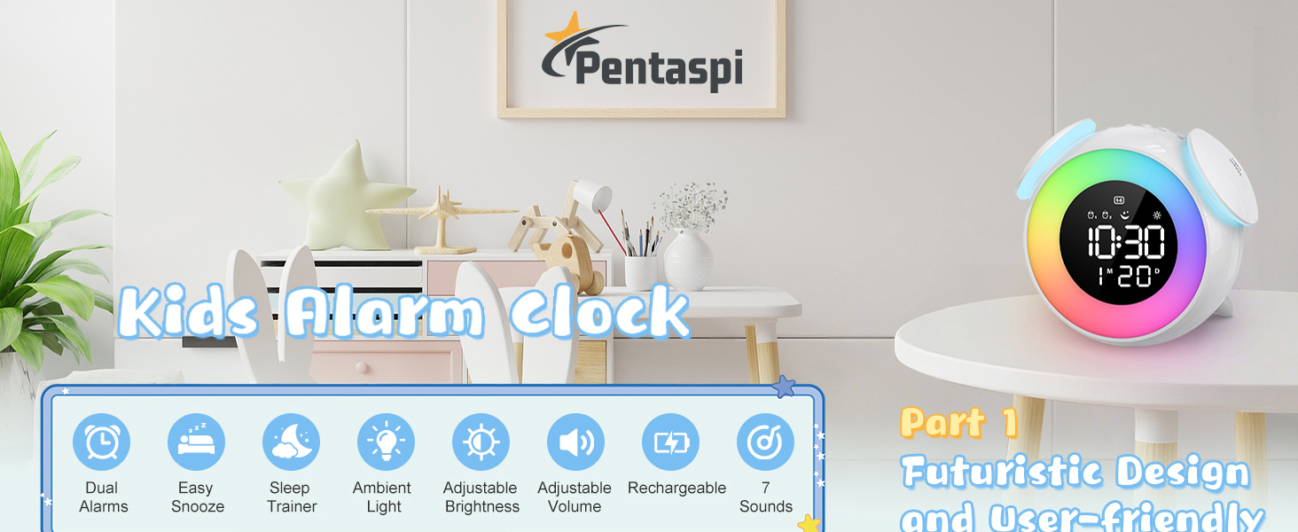 PENTASPI Kids Alarm Clock, Ok to Wake Clock for Kids