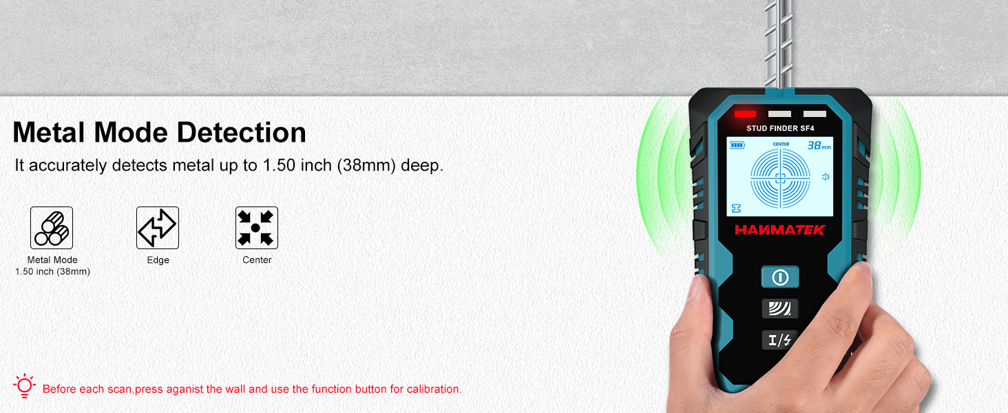 Text reads 'Metal Mode Detection'. Series of smartphone interface screens showing metal detection functionality with various icons and measurement indicators.