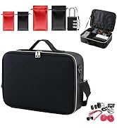 Novalunae Lockable PU Leather Toy Storage Bag with 4 Drawstring Bags Black Discreet Toy Storage C...