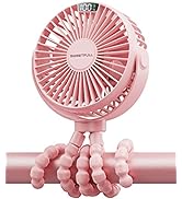 SWEETFULL Portable Stroller Fan, LED Display 6000mAh Battery Operated Mini Clip Fan, 4 Speed Rech...