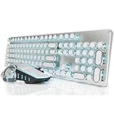EWEADN TK950 Typewriter Mechanical Keyboard and Mouse, 104 Keys Aesthetic Typewriter Keyboard Mou...