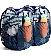 2 Pcs Strong Mesh Pop up Laundry Hamper,House Again Collapsible Laundry Basket with Durable Handl...