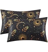 EXQ Home Satin Pillowcase for Hair and Skin Queen - Printed Black Moon Silk Pillowcase 2 Pack 20x...