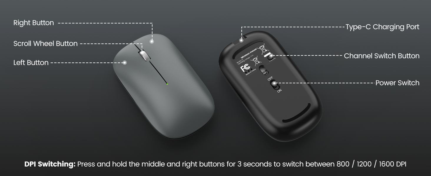 Slim portable Mouse 3 dpi adjustable