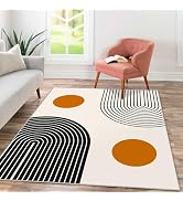 Tyrot Mid Century Modern 8x10 Rug Washable Boho Rainbow Area Rugs Non Slip Contemporary Aesthetic...