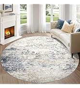 DMOYEST 5ft Round Area Rug Living Room Rugs - 5x5 Washable Large Soft Indoor Neutral Modern Abstr...