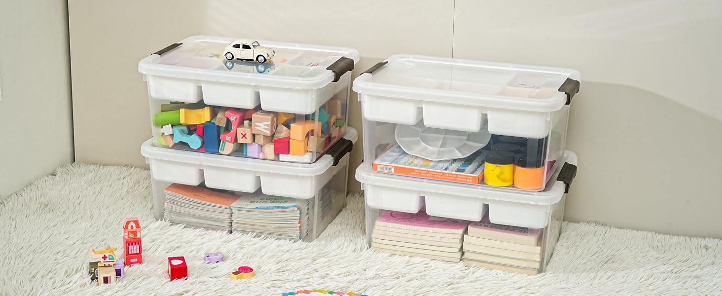 Plastic Storage Box with Removable Tray Craft Organizers and Storage Clear Storage Container