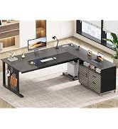 SEDETA 71" Executive Desk with Rolling File Cabinet, Large Office Desk with Drawers, L Shaped Com...