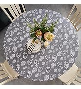 Pioggia Round Vinyl Fitted Tablecloth with Flannel Backing Elastic Table Cloth Waterproof Oil-Pro...