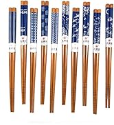 10 Pairs Reusable Bamboo Chopsticks, Blue White Pattern Natural Bamboo Wood Chopsticks, 8.8Inch/2...