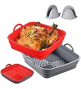 SYAWS Air Fryer Silicone Pot Square,[8.5inch 2Pack] Foldable Air Fryer Silicone Liners,Air Fryer ...