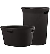 Superio Ribbed Collection - Decorative Plastic Laundry Basket &amp; Laundry Hamper with Lid and Cut-O...