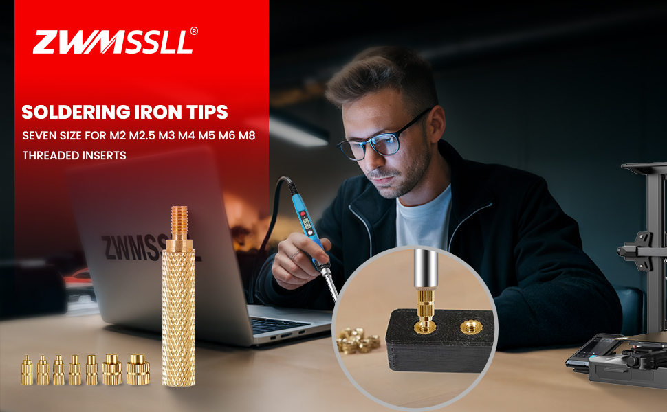 8Pcs Soldering Tips/Heat Set Insert Tips for Thread Inserts M2M2.5M3M4M5M6M8#2-56#4-40#8-32