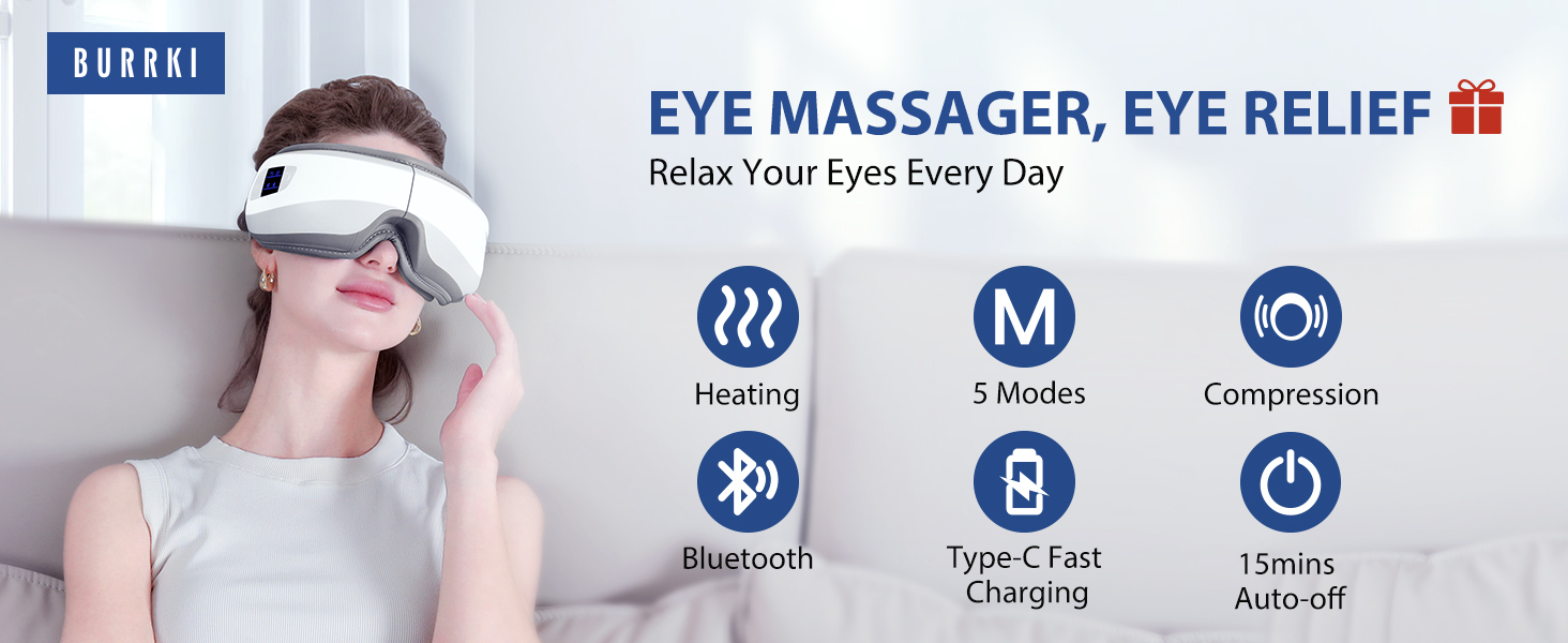 Eye Massager with Heat & Bluetooth Music, Christmas Birthday Gifts for Women Men