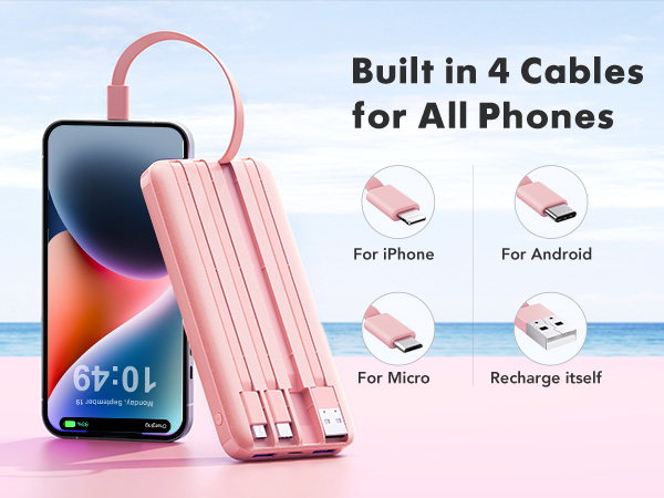 portable charger with built in cables