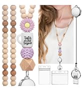 YAVVOZH Teacher Lanyard with Id Holder, Retractable Lanyards for Id Badges, Cute Wooden Beaded Ke...