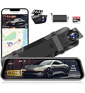 4K WiFi Rear View Mirror Camera 10’’ Mirror Dash Cam Front and Rear w Super Night Vision Dash Cam...