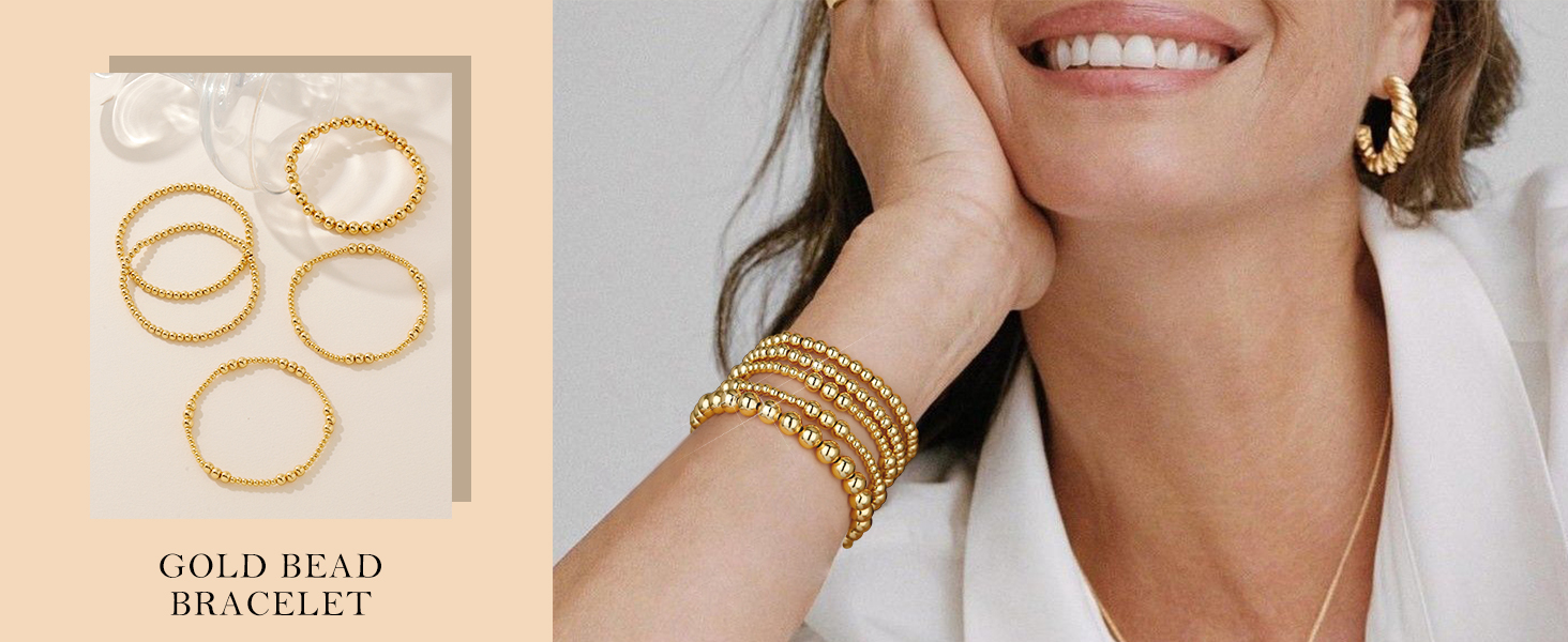 gold beaded gold bracelet stack