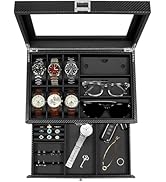 GUKA Watch box, 6 Slot Watch Case, 3 Slot Sunglass Organizer, Watch Cases for men with Real Glass...
