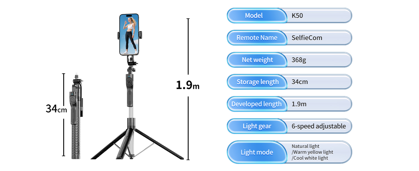 Phone Tripod and Selfie Stick, Tripod with Wireless Compatible with iPhone Android