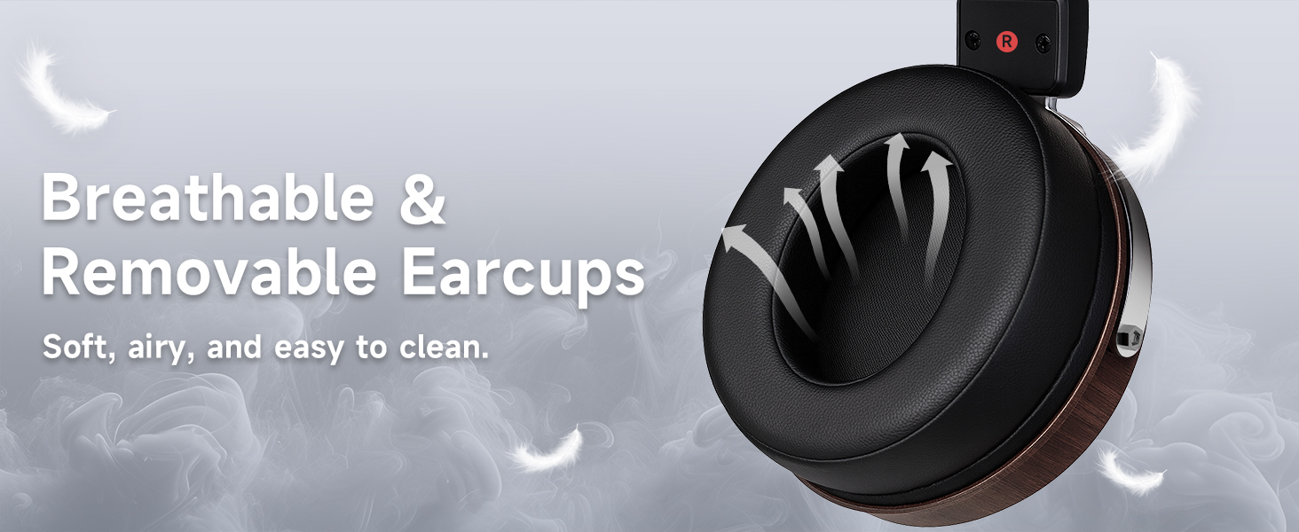 studio headphones breathable earcups, removable cushions, protein leather, long listening comfort