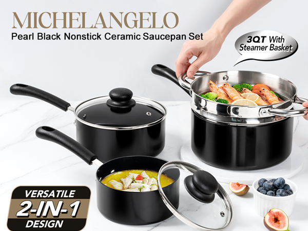 MICHELANGELO Sauce Pan Set with Steamer Ultra Nonstick Sauce Pans
