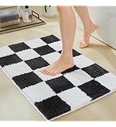 Luxury Microfiber Checkered Bath Mats, Black and White Checkerboard Bathroom Rug Retro Cute Aesth...