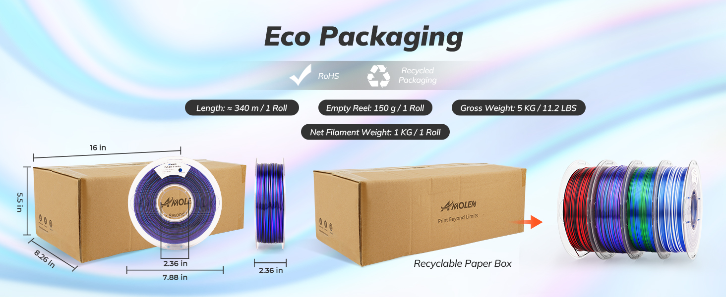 Silk PLA 3D Printer Filament Bundle, Shiny Multicolor Rainbow PLA Filament 1.75mm Fast Color Change 