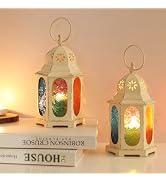 DECORKEY 2 PCs Lanterns Decorative Indoor&amp;Outdoor, Mini Vintage Moroccan Style Candle Lantern, Me...