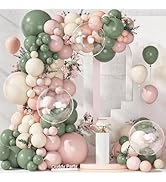 Ouddy Party 149Pcs Pink and Sage Green Sand Balloon Garland Kit Different Sizes 18 12 10 5Inch, 6...
