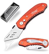 Vickay Box Cutter Folding Utility Knife Heavy Duty with 5 SK5 Quick Change Blades, Safety Axis Lo...