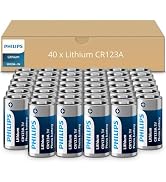 Philips CR123A 3V Lithium Battery, Bulk 40-Pack,1600mAh 123a Batteries, 3V Batteries for Flashlig...