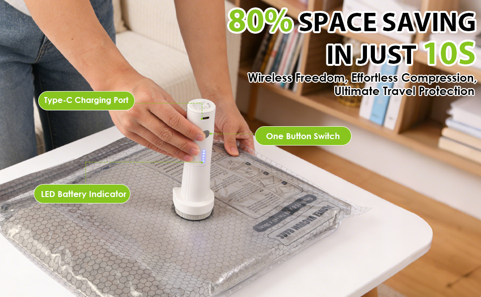 Vacbird Vacuum Bags for Travel with Rechargeable air Pump