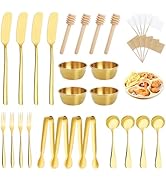 Foyucool 34 Pcs Charcuterie Board Accessories, Stainless Steel Cheese Spreaders Forks Spoons Mini...