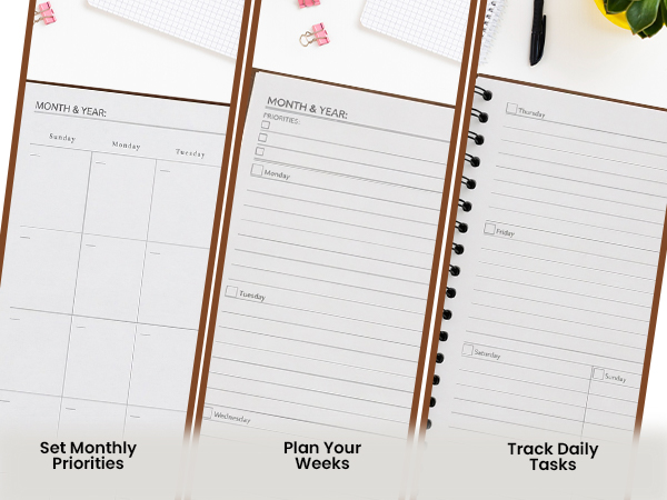 Undated Monthly and Weekly Planner - 12 Month Calendar Planner Notebook with Week Days