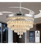 Kunywooe 48" Chandelier Ceiling Fan - Crystal Ceiling Fans with Lights, Retractable Fandelier wit...