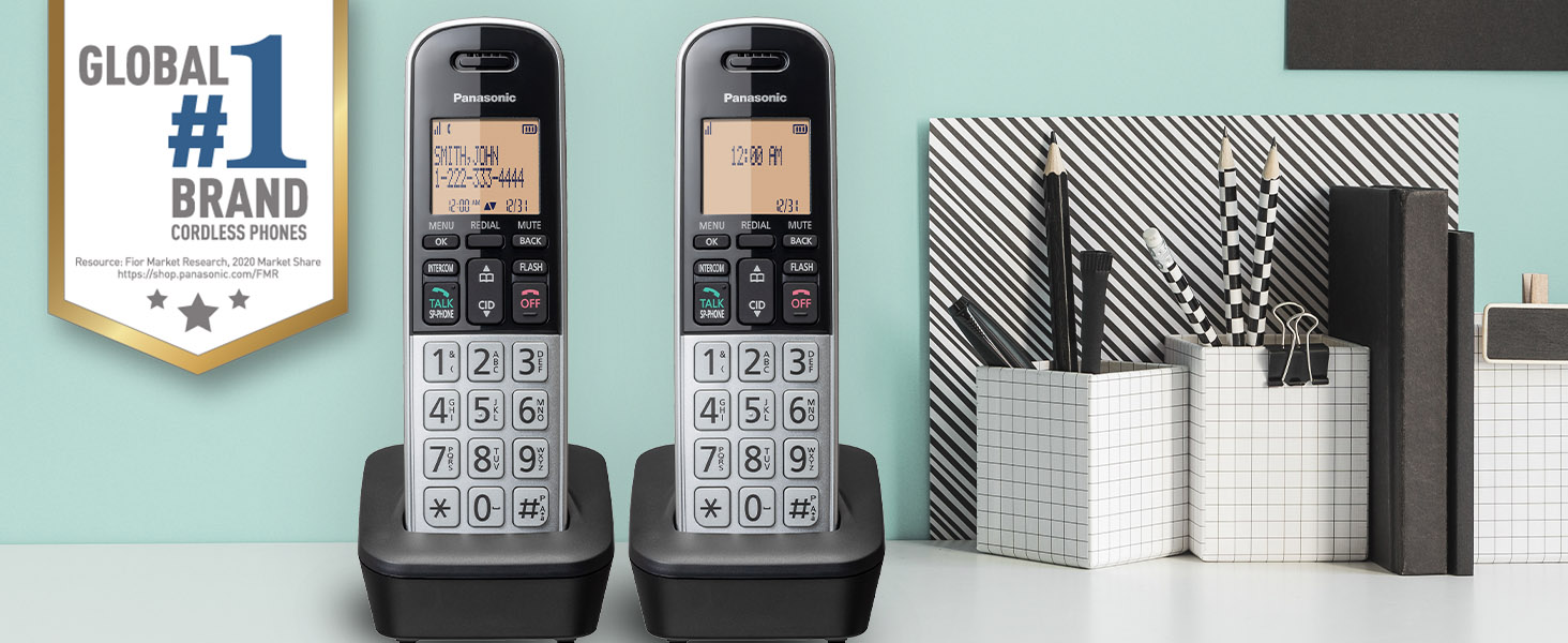 Panasonic Compact Cordless Phone DECT 6.0 1.6&amp;#34; Amber LCD 2 Handsets KX-TGB812S (Black/Silver)