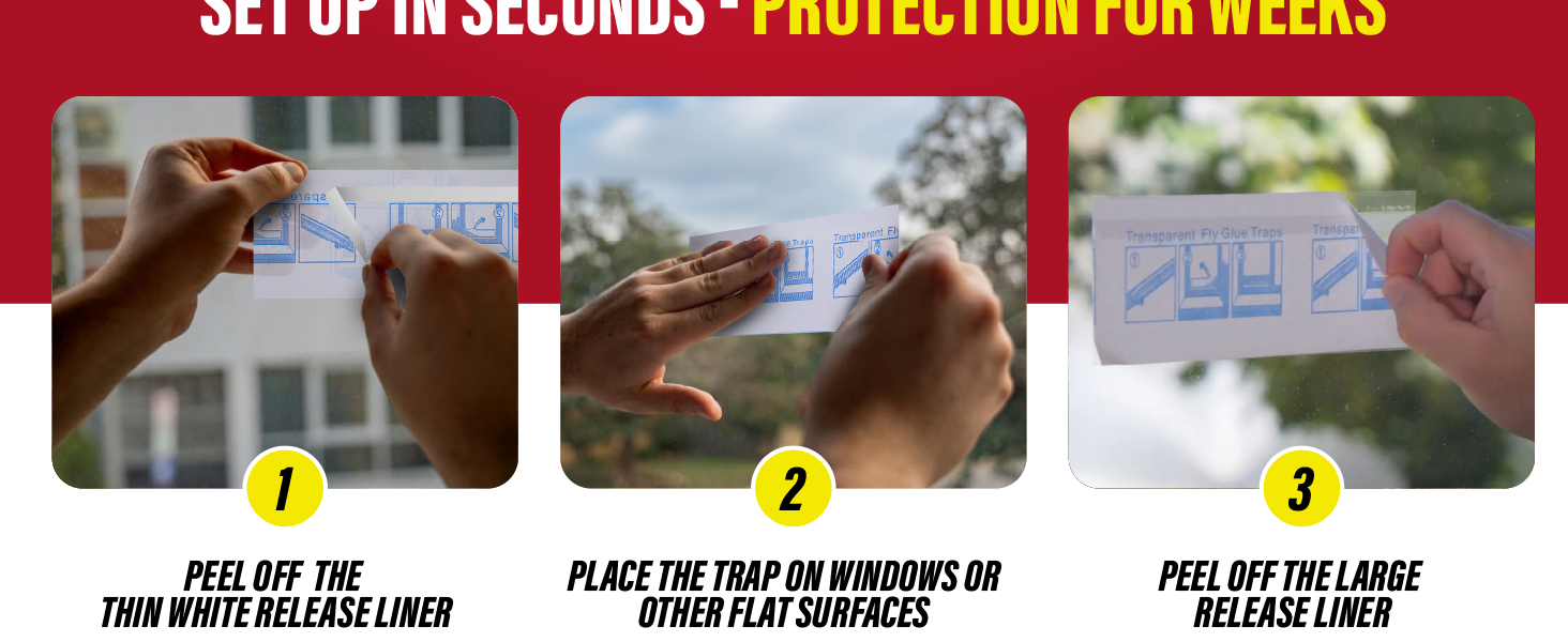 Catchmaster setup in seconds graphic with fly trap installation photos