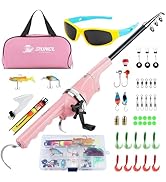 RUNCL Kids Fishing Pole - Portable Folding Fishing Rod and Reel Combo Kit with Spincast Fishing R...