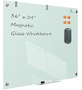 TSJ OFFICE Glass Dry-Erase Board - 36 x 24 Inches Wall Mounted Glass Magnetic Whiteboard, Large F...