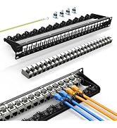 PBAEGAV Patch Panel 24 Port with 24 Pcs Cat6A Keystone Jack 10G Support with Removable Back Bar 1...