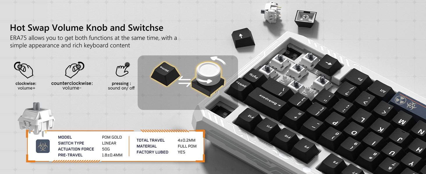 Wireless Gaming Keyboard Black Knob, 75% Aluminum Mechanical Keyboard QMK/VIA