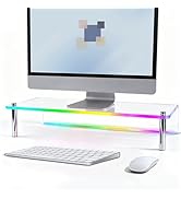 ERGO COLLECT Acrylic Monitor Stand with RGB Lights, Music Sync Desk Riser with App &amp; Button Contr...