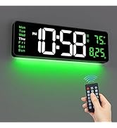 CandyHome Large Digital Wall Clock, 16" Large Display with Night Light, DST, Date, Week, Temperat...