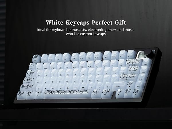 Womier Keyboard Keycaps Jelly, White Ceramic Keycaps Style, Leopard Print Key caps